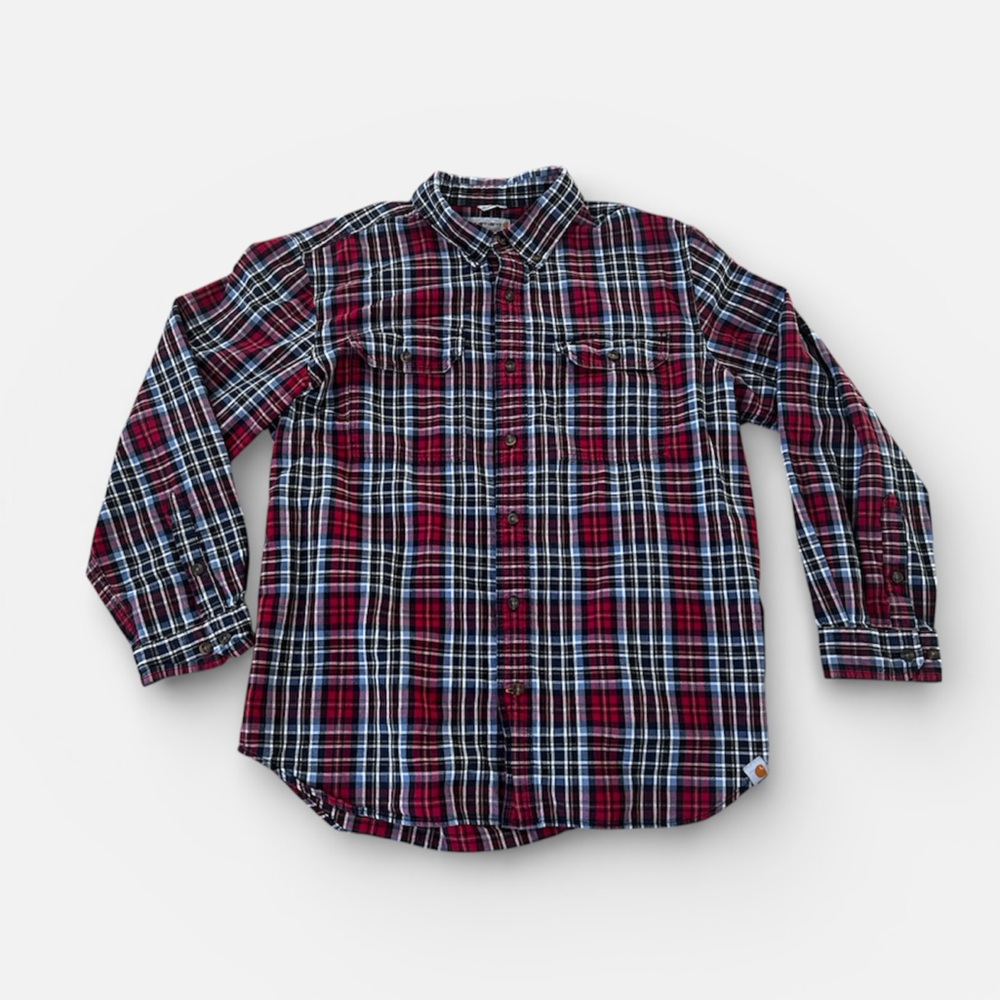 Carhartt Men’s Plaid Button Down Shirt Red Blue Cotton Relaxed Fit XL